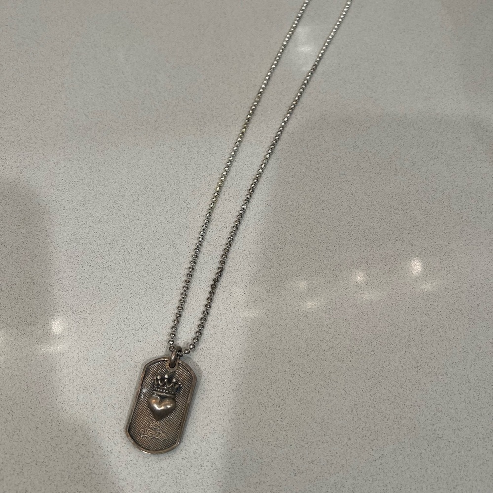 KING BABY STUDIO "Crowned Heart" Dog Tag with Ball Chain 21" .925 Silver